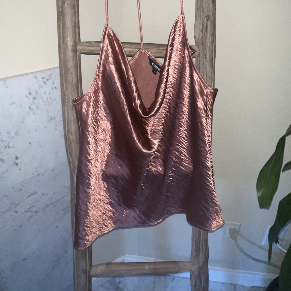 Metallic Pink Cowl Neck Cami with T Back, Size Medium